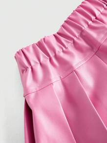 SHEIN ICON Hơn Chất rắn chất liệu da PU Chân Váy xếp ly - Màu Hồng Tươi - Xem 4