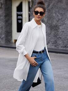 BizChic Drop Shoulder Button Front Shirt Without Belt - White - View 10