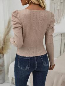 SHEIN Clasi Scoop Cổ Tay áo Áo thun - Màu Khaki - Xem 2