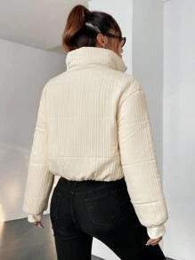 SHEIN Unity Zip Up Crop Padded Coat For Winter - Apricot - View 2