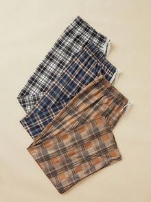 Plus 3pcs Plaid Print Sleep Pants - Multicolor - View 5