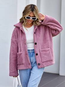 Manteau Avec Poches Épaule Tombante En Polaire