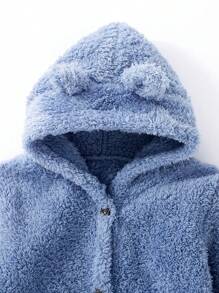 Young Boy 3D Ear Design Hooded Teddy Coat - Blue - View 5