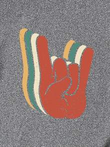 SHEIN LUNE 人像圖案圓領T恤 - 深灰色 - 查看 3