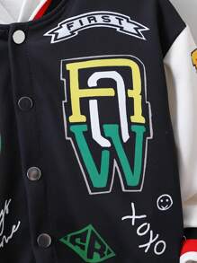 SHEIN Young Boy Letter Graphic Striped Trim Varsity Jacket Without Hoodie - Multicolor - View 4