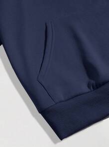 INAWLY Kangaroo Pocket Drawstring Thermal Lined Hoodie,Long Sleeve Tops - Navy Blue - View 4