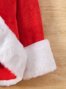 SHEIN Girl's (big) Patchwork Woolen Coat - Red - View 3