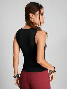 ROMWE PUNK Top tank con estampado de dibujo - Negro - Ver 3