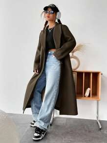 SHEIN Unity Đỉnh ve áo Ngực đơn Áo khoác - Cà phê nâu - Xem 4