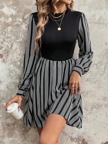SHEIN Privé In sọc Váy chữ A - Đen và trắng - Xem 6