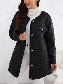 SHEIN Clasi Hơn Chi tiết về Flap Áo khoác Quilted - màu đen - Xem 6