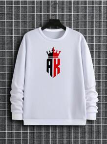 男士皇冠圖案加絨內裏運動衫 - 白色 - 查看 1