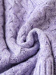 Celure 大碼素色喇叭袖麻花編織套頭毛衣 - 紫色 - 查看 3