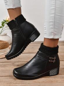 Women's Ankle Boots And Short Boots, Black Thick-Soled Casual Short Boots, Women's Boots, Women's Shoes, Mother's Winter Boots, Women's Winter Shoes, Black Shoes, Black Shoes - Black - View 4
