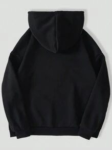 INAWLY Áo nỉ cỡ lớn in chữ, có túi kangaroo và dây rút. - màu đen - Xem 2