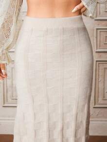 ROMWE PUNK Split Thigh Sweater Skirt - Apricot - View 4