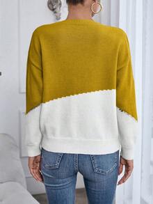SHEIN Essnce 雙色對比亮片下垂肩毛衣 - 黃色 - 查看 2