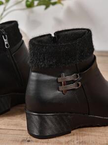 Women's Ankle Boots And Short Boots, Black Thick-Soled Casual Short Boots, Women's Boots, Women's Shoes, Mother's Winter Boots, Women's Winter Shoes, Black Shoes, Black Shoes - Black - View 5