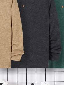 SHEIN 3pcs Loose Fit Casual Knitted Long Sleeve T-Shirt, Round Neck, For Tween Boys, School, Campus, College