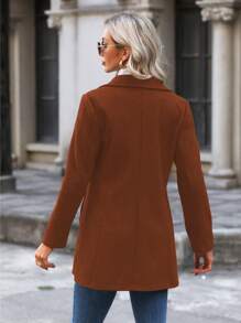 SHEIN Clasi Abrigo unicolor con botón delantero - Marrón - Ver 3
