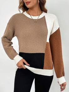 SHEIN Clasi 圓領拼色垂墜肩毛衣 - 彩色 - 查看 6