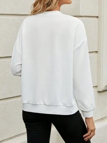 Chiquease Đồ họa hoa & chữ Thả vai Áo nỉ - trắng - Xem 2