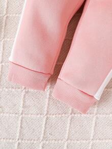 3pcs Em bé Cô gái Dễ thương Thêu Lông cừu Dày lên Hoodie Bộ Đối với Mùa thu Và Mùa Đông - Hồng - Xem 8