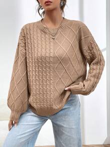 SHEIN Unity Xoắn Dan Thả vai Áo len - màu nâu - Xem 6