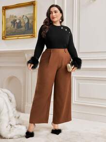 Modelyn Talla grande Jersey de peluche puño con diseño de botón