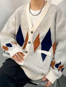 Nam Lỏng lẻo Thả vai Đúng mốt Đơn giản Áo len Mở Áo len - Màu be - Xem 5