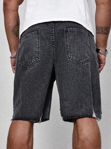 SHEIN Manfinity Homme 男款鬆身撕破口袋彈性牛仔短褲 - 深灰色 - 查看 2
