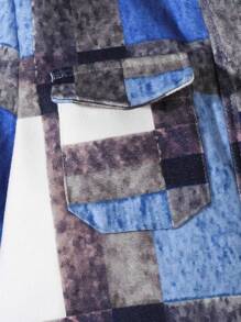Chico preadolescente Abrigo con estampado de cuadros con bolsillo con solapa sin camiseta