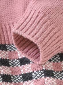 Baby Girl Plaid Pattern Polo Neck Knit Bodysuit - Pink - View 3