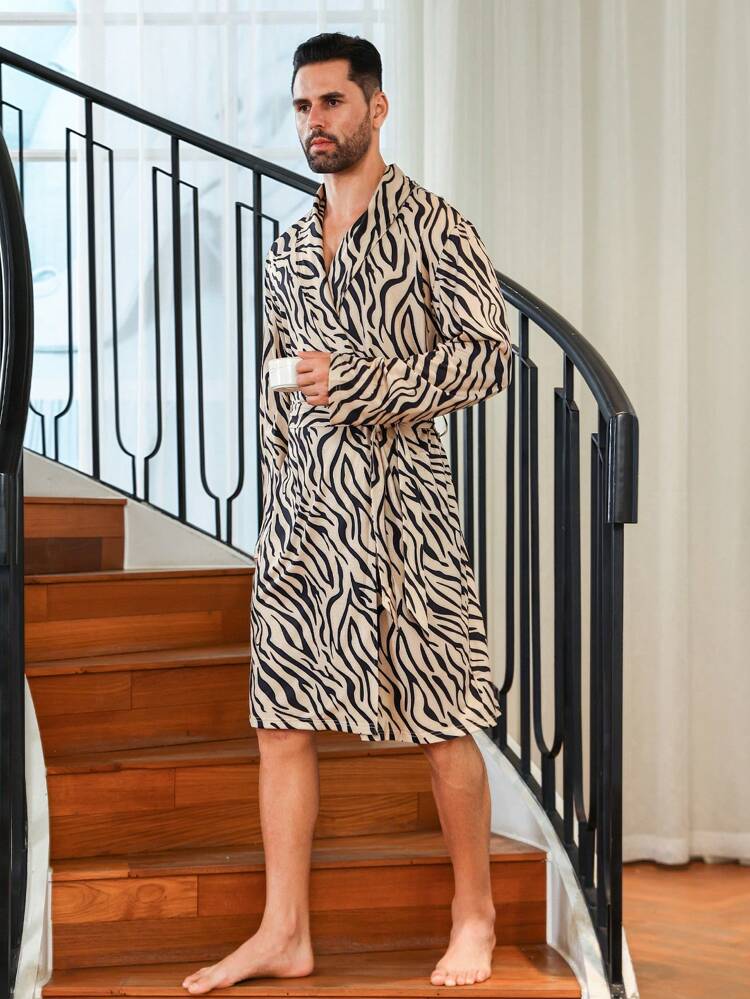 Men Allover Print Belted Lounge Robe