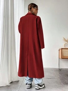 SHEIN Unity Women's Casual Mandarin Collar Single-Breasted Long Sleeve Overcoat, Autumn - Red - View 2