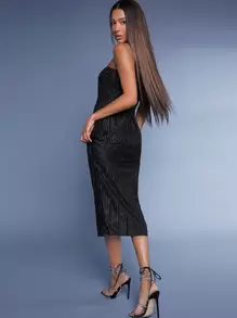 SHEIN Unity Solid Plisse Tube Bodycon Dress