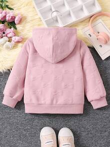 SHEIN Cô gái áo có mũ Màu hồng Bowknot Tay áo dài Áo khoác Đối với Mùa Thu /đông - Hồng - Xem 2