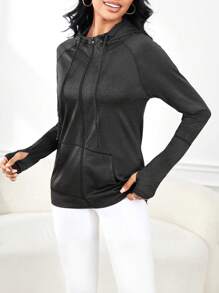 Yoga Basic 插肩袖抽繩連帽運動夾克 - 深灰色 - 查看 1