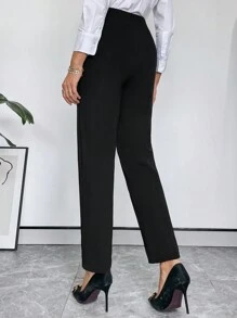 SHEIN Privé High Waist Belted Pants - Black - View 3