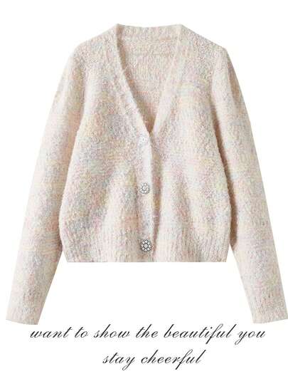 Button Front V Neck Cardigan