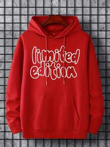 Nam Đồ họa Chữ cái Túi kangaroo Dây rút Hoodie - Đỏ - Xem 1
