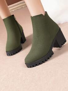 Green Block Heel Short Boots For Teenage Girls - Green - View 4