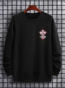 Manfinity Roughcore Nam Áo nỉ Với Vượt qua & In Khẩu hiệu - màu đen - Xem 5