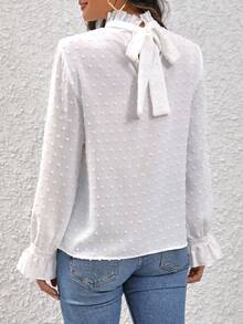 SHEIN Privé Chấm Swiss Lá sen tỉa tay áo lá sen Áo sơ mi - trắng - Xem 2