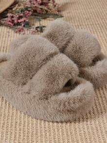 秋冬休閒時尚拖鞋,厚鞋底平底鞋適合女士 - 卡其色 - 查看 6