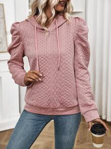 EMERY ROSE Puff Sleeve Drawstring Hoodie