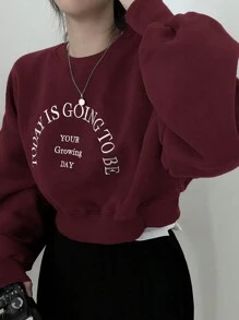DAZY Sudadera oversize con gráfico de letra, manga larga, ropa de otoño