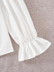 SHEIN Clasi Plus Frill Trim Bow Front Flounce Sleeve Blouse - White - View 3