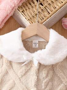 SHEIN Young Girl Contrast Collar Button Up Coat - Apricot - View 5