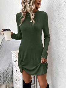 SHEIN LUNE Vestido unicolor bajo girante tejido de canalé